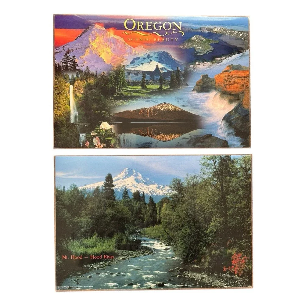 Vintage Laminated 4 Placemats Oregon Scenic Beauty Mt Hood Hood River Landmarks